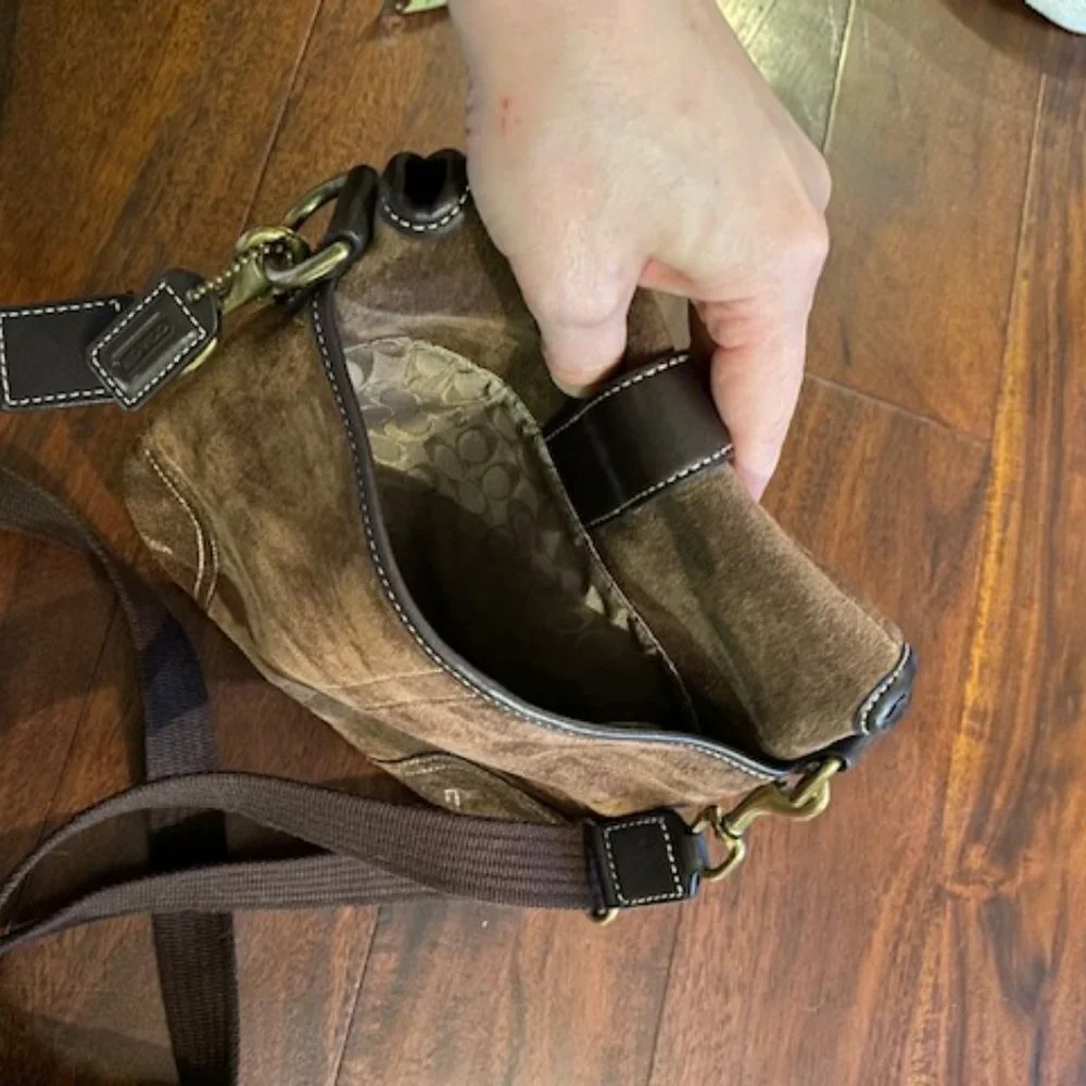 Coach brown leather suede crossbody bag - Picture 3 of 5